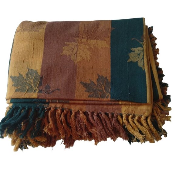 Other - Fall Autumn Multicolored Leaf Print Tablecloth With Fringe 54 x 74 Inches
